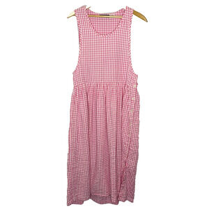 Womens Medium Bryn Connelly Pink Gingham Cotton Seersucker Midi Dress Sleeveless